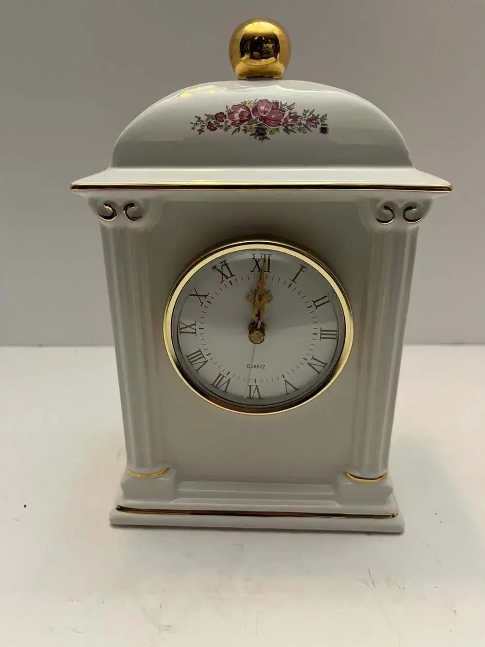Paul Sebastian Porcelain Mantel Clock Floral Quartz Vintage Home Decor